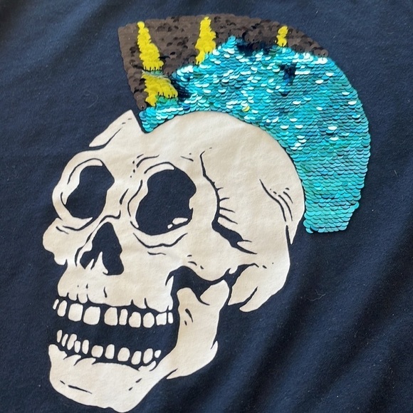 Abercrombie Kids T-Shirt Skull Mohawk Flip Sequin - Picture 4 of 6